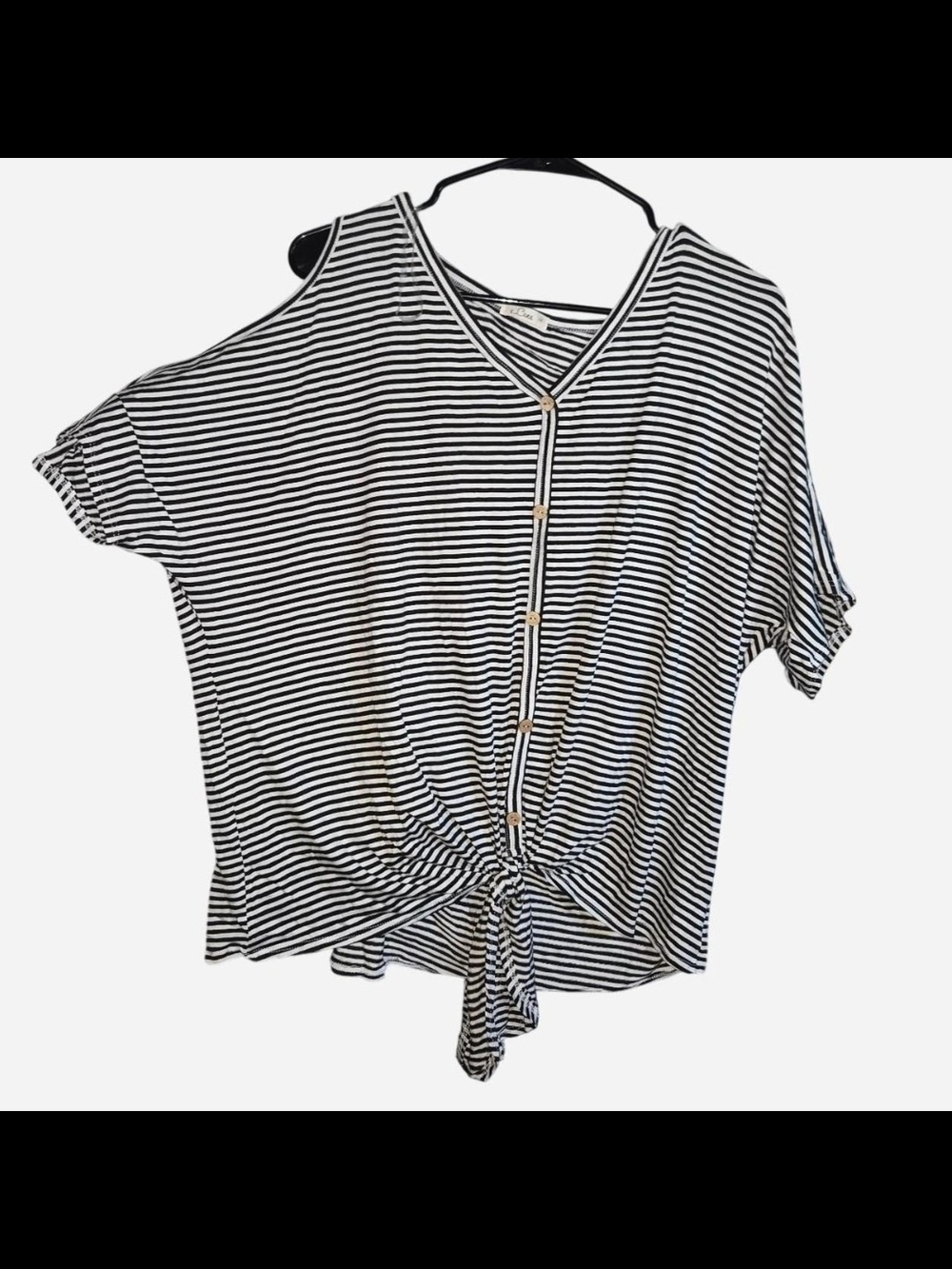 Striped Tie-Front V-Neck Top - Black & White